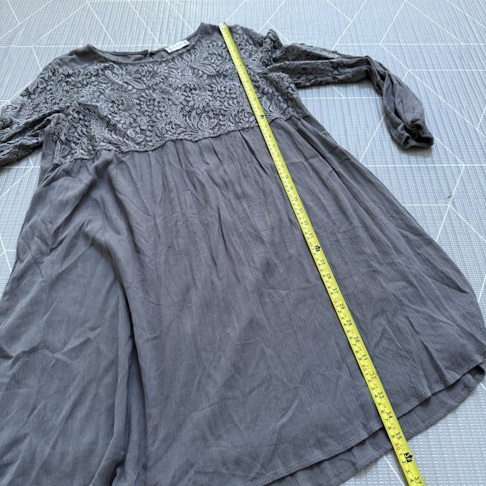 Altar'd State Dress Sz L Green Gray Scalloped Lace Fit And Flair Long Sleeve - Picture 7 of 8